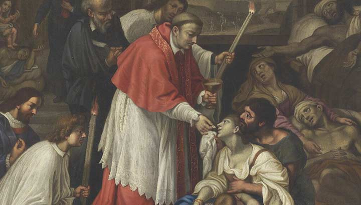 Pintura al óleo "San Carlo Borromeo atendiendo a las víctimas de la peste" (1650), por Pierre Mignard.