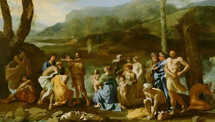 Fragmento de "San Juan bautizando en el río Jordán" (1630), por Nicolas Poussin.