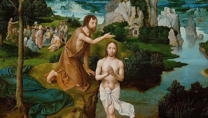 Fragmento del óleo sobre tabla "El bautismo de Cristo" (entre 1510 y 1520), por Joachim Patinir.