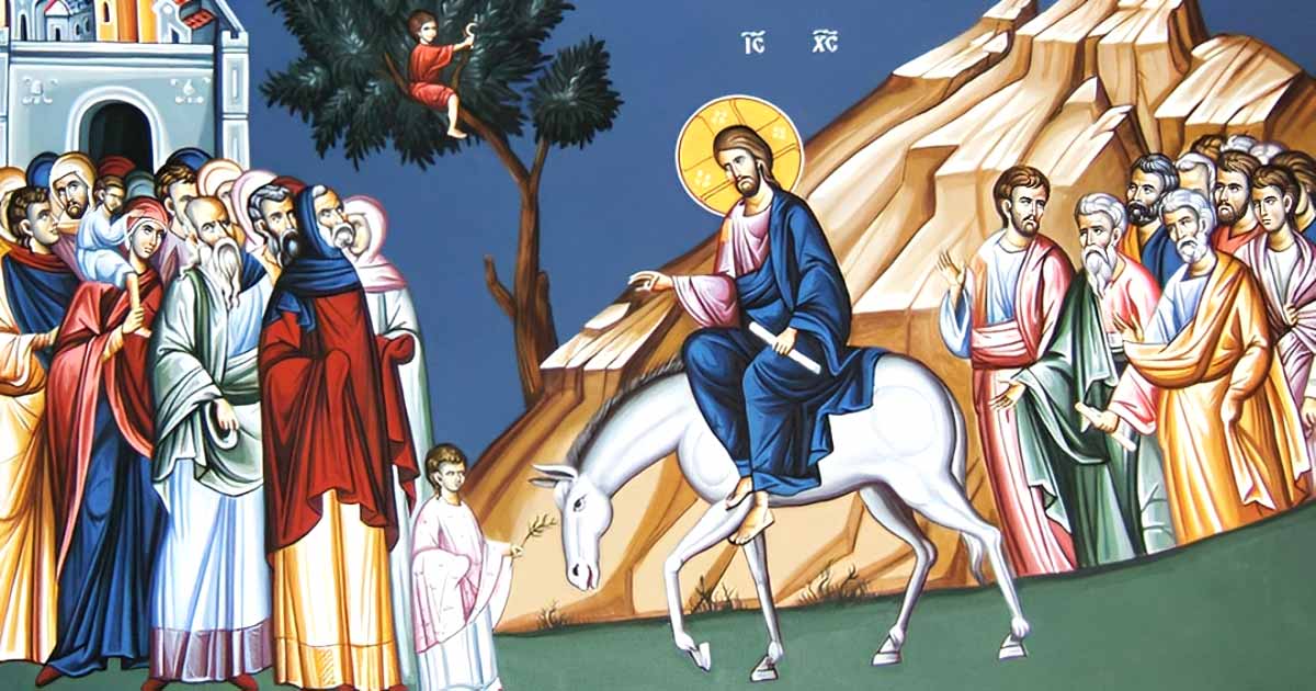 Fragmento del ícono serbio "Gloriosa entrada a Jerusalén"